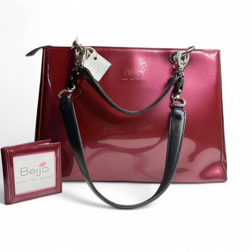 Beijo Glossy Burgundy Tote Bag | Patent Leather Look | Chic‎ Shoulder Bag